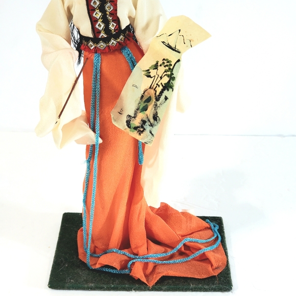 Vintage Japanese Geisha Oriental Doll On Stand Traditional Dress Holding Scroll - Picture 4 of 12